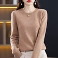 thumbnail image 3 of Suéter de lana para mujer, cuello redondo, jersey corto de talla grande, manga larga, jersey de punto ajustado, jersey de cachemira, 3 of 6