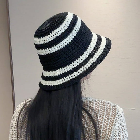 SikaFu Woven Hollow Straw Hats Summer Outdoor Beacon Holiday Bucket Hat Anti -Ultraviolet Shading Sun Hat