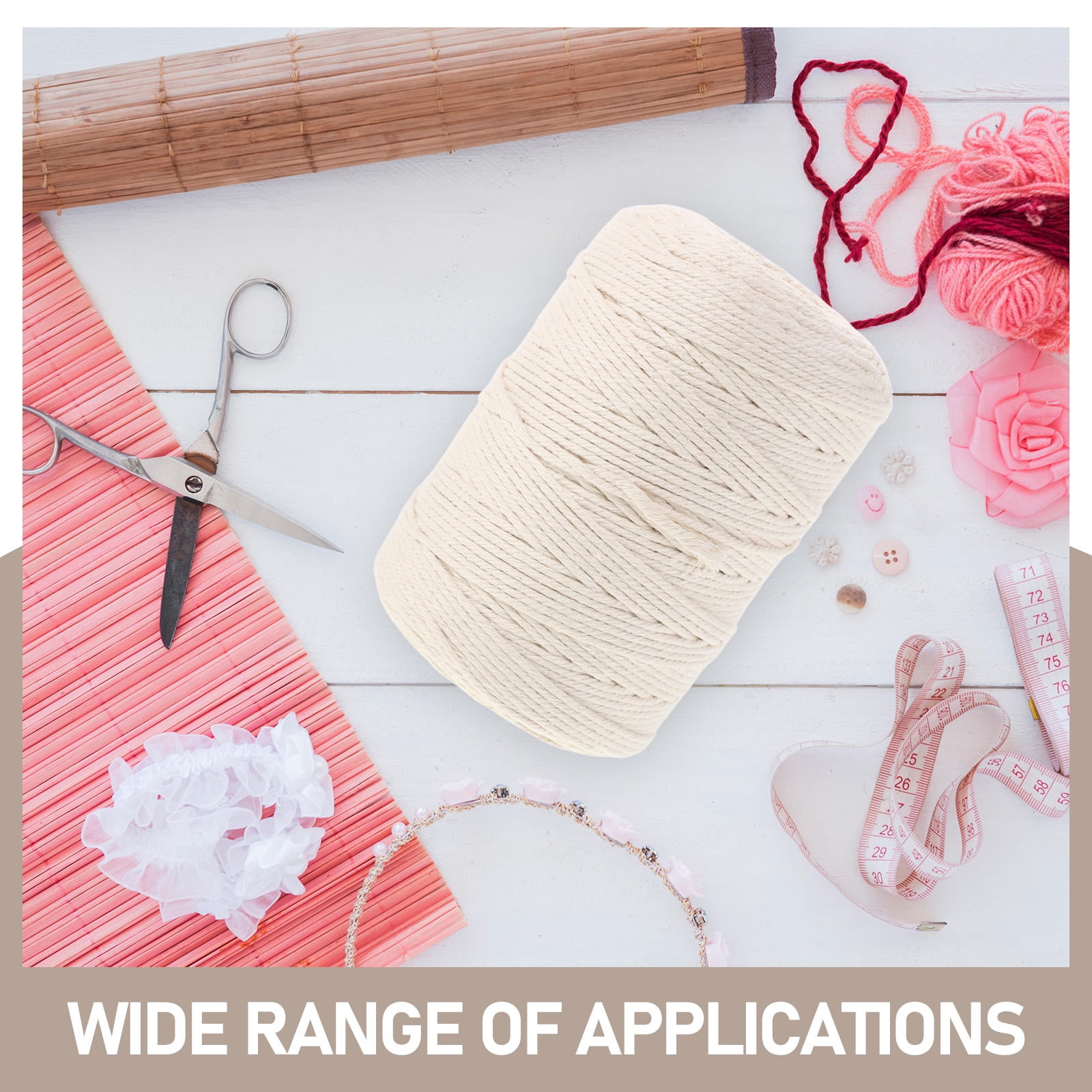 PENIKOKO 1 Roll Decorative Cord Beige Cotton Rope for Macrame Weaving Home Decor Beginners
