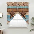 thumbnail image 2 of Swag Valance Curtains for Windows, Western Texas Star Retro Light Filtering Kitchen Curtains, Country Farmhouse Light Blue Brown Wooden Window Treatment Valances for Living Room, 36x45 - 2 PCS, 2 of 9
