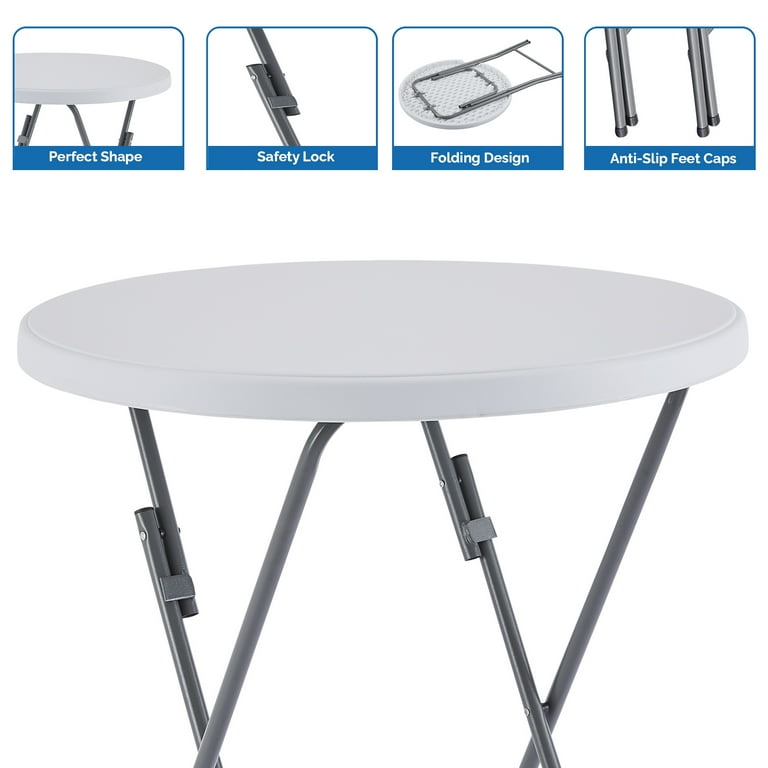 Round Folding Bar Cocktail Tables for Parties Height Folding Resin Table Round Cocktail Table Highboy Table Dining Room by Naomi Home White