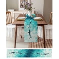 thumbnail image 6 of Ocean Shark Burlap Cotton Table Runner 16x72 Inches Long, Teal Green Wave Summer Beach Coastal Farmhouse Table Runners, Outdoor Dining Tablecloths Decor for Baby Shower/Party/Wedding, 6 of 6