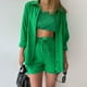 thumbnail image 1 of Trajes De Verano De 2 Piezas Blusas de mujer Top Shorts Algodón de color sólido Ajuste holgado Cintura elástica Traje diario Cgtredaw Verde Xxl para Mujer, 1 of 1