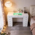 thumbnail image 6 of Fenchilin 51" Makeup Vanity Desk with Lights RGB 11 Drawers White, 6 of 7