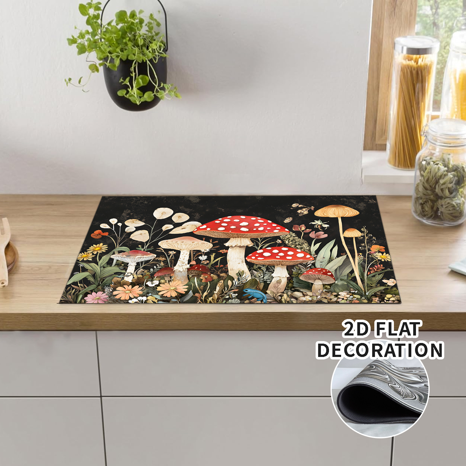 Stove Top Covers for Electric Stove Glass Top Protector Prevents Scratching Expands Usable Space 28''x 20'' Mushrooms and flowers