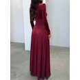 thumbnail image 4 of Women's Elegant Deep V Neck Long Sleeve Ruched Bodycon Split Party Maxi Dress, 4 of 4