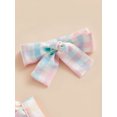 thumbnail image 6 of Baby Girls Romper Set, Fly Sleeve Plaid Lace Trim A-line Dress with Headband Summer Outfit, 6 of 9