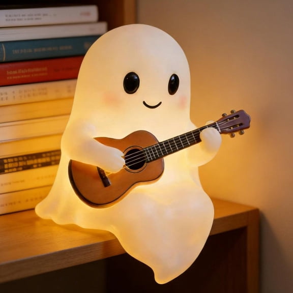 Halloween Ghost Figurine Lamp,Cute Ghost Play Guitar Night Light,Halloween Ambiance Lamp,Spooky Hallowee-n Decoration for Indoor Bedroom, Party, Table, Shelf & Fireplace
