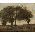 thumbnail image 2 of Jean-Baptiste-Camille Corot 14x12 Gold Ornate Wood Frame and Double Matted Museum Art Print Titled - Wooded Trials with Three Cows (1871-1872), 2 of 4