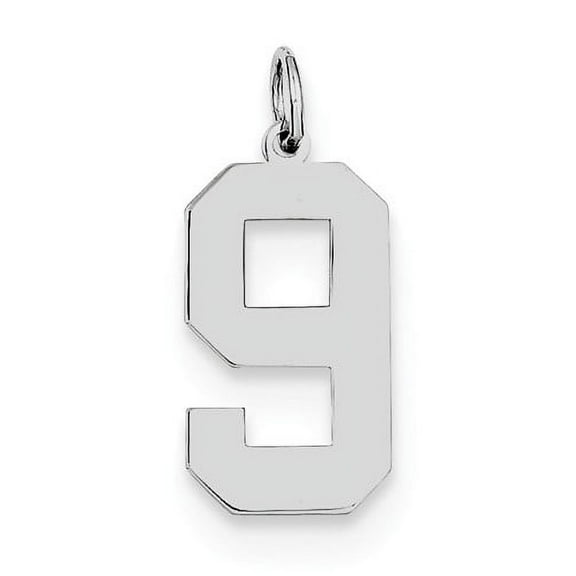 925 Sterling Silver Solid Large Polished Sport game Number 9 Charm 24x10mm Wide Pendant Necklace for Women