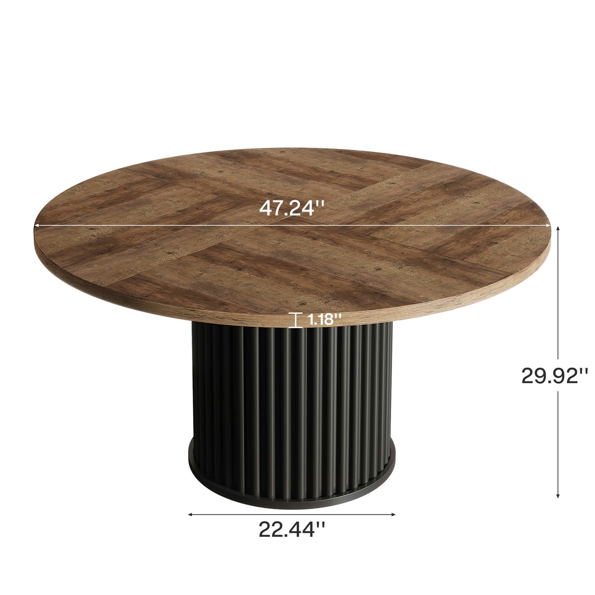 MAYEERTY 47.24" Mid-Century Round Dining Table, Black Textured MDF Top Fluted Metal Base, Seats 6 with Adjustable Anti-Slip Foot Pads
