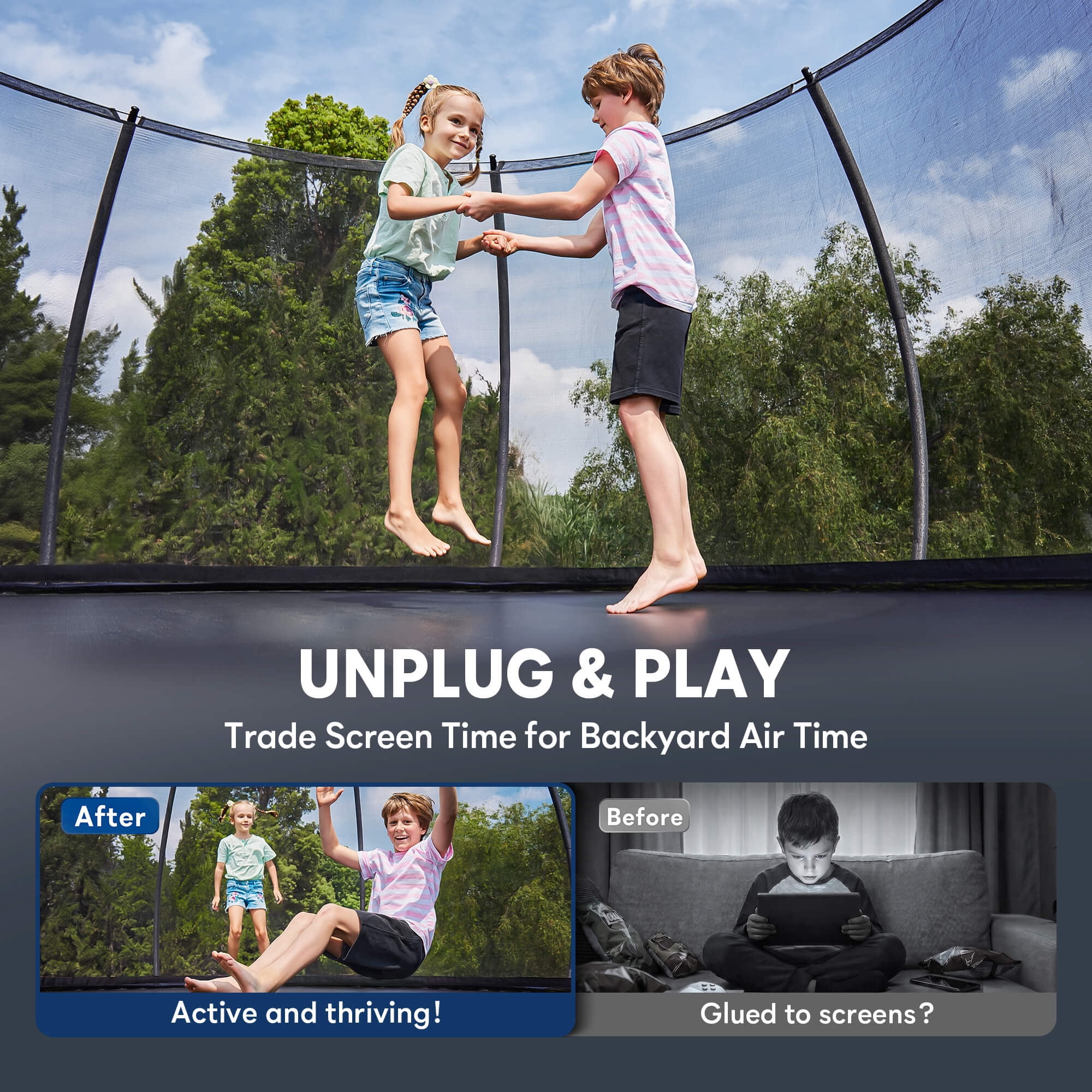 SERAY 10FT, 12FT, 14FT Outdoor Trampoline with Safety Enclosure Net, Ladder and Rust-Resistant Frame, ASTM Certified Backyard Trampoline for Kids and Adults