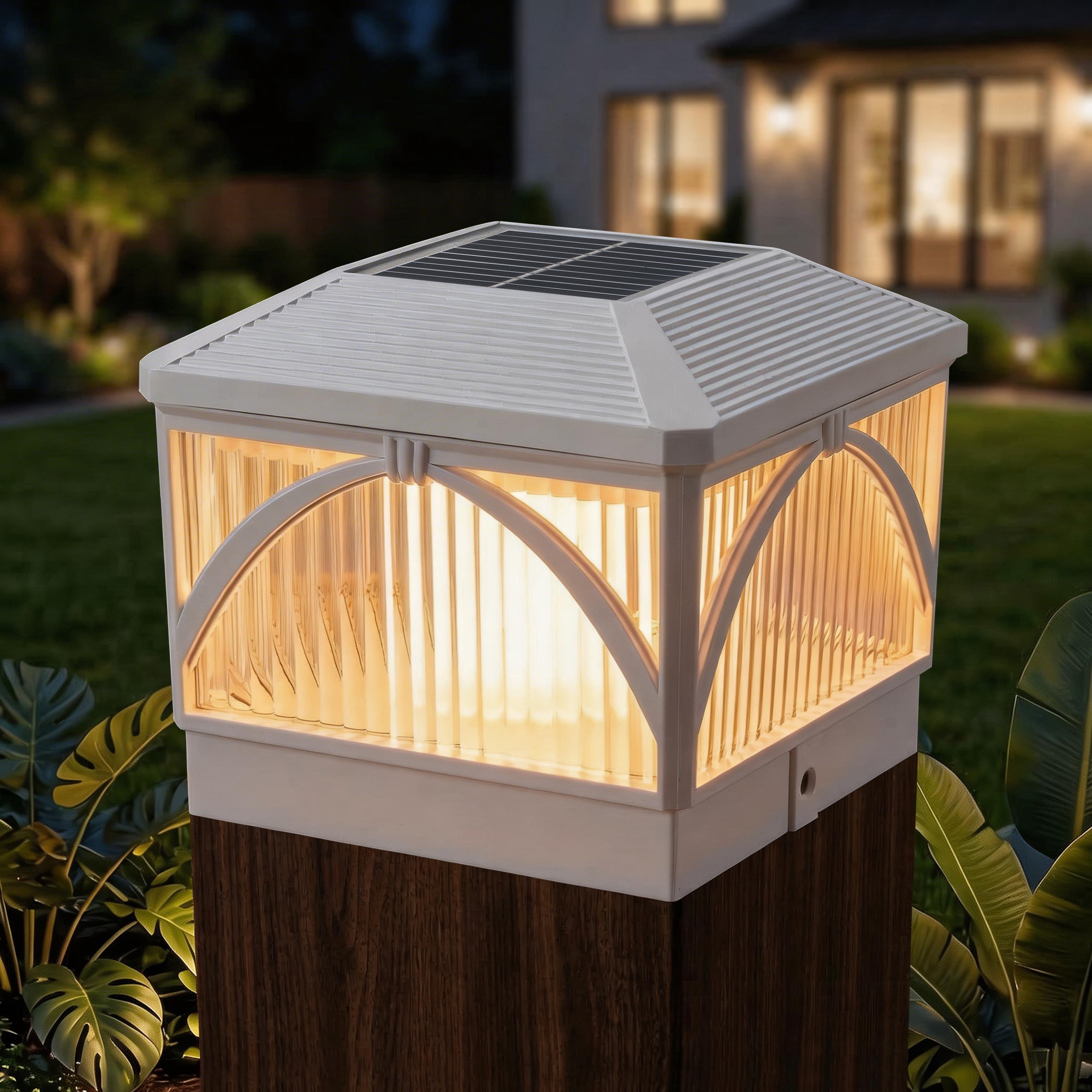 C Cattleya 12-Pack Matte White Solar LED Outdoor Post Cap Lights with Ribbed Lens