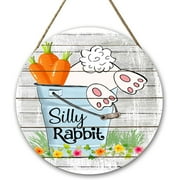 Round Wooden Sign Silly Rabbit Sign Bunny Butt Wooden Sign For Home Cafe Club Bar Farm Or Store Wall Decoration 12X12Inch