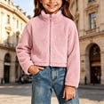 thumbnail image 5 of BXJX Girls Fleece Jackets Size 7-8, Zip‑Up Casual Stand Collar Warm Cropped Outerwear Pink, 5 of 7