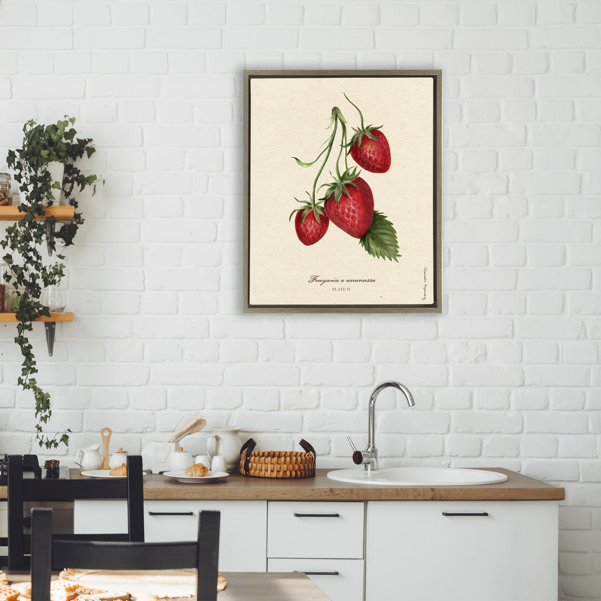Stupell Industries Strawberry Fruit Portrait Brown Framed Floater Canvas Wall Art, design by Danielle Murray