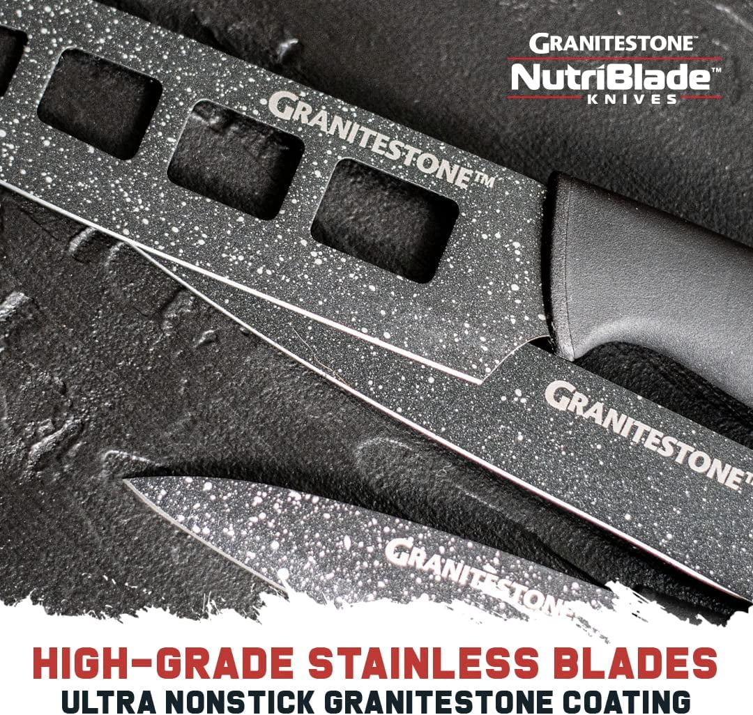 Nutriblade Knife Set by Granitestone Professional Kitchen Chef’s Knives  with Ultra Sharp Stainless Steel Blades and Nonstick Granite Coating  Easy-Grip