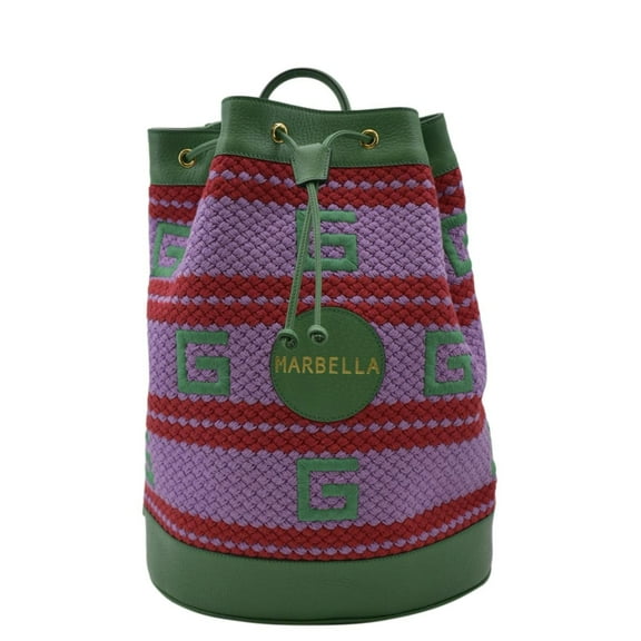 Pre-Owned GUCCI Capri Striped Drawstring Woven fabric Bucket Backpack Bag Multicolor 663665