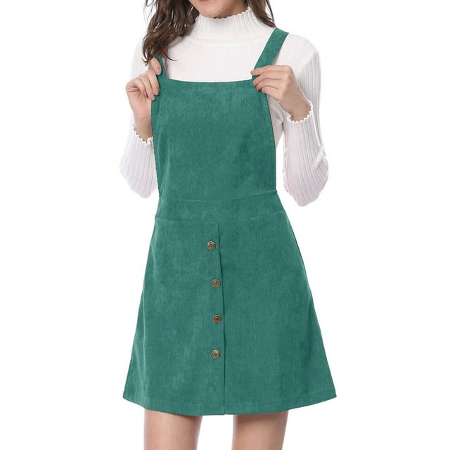 INSPIRE CHIC Robe Salopette Tablier Trapèze en Velours Côtelé à Bretelles pour Femme