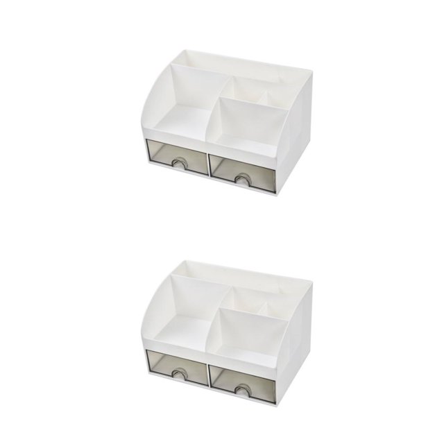 relayinert Makeup Organizer Open Wide Application Fluent Line Sundries Makeup Products Storage Box Desktop White 2Set