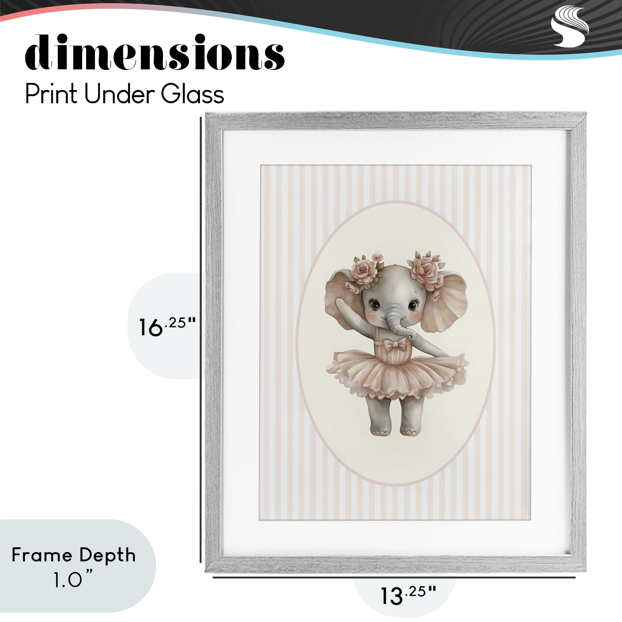Stupell Industries Nursery Ballerina Elephant Striped Gray Framed Print Under Glass, design by LSR Design Studio