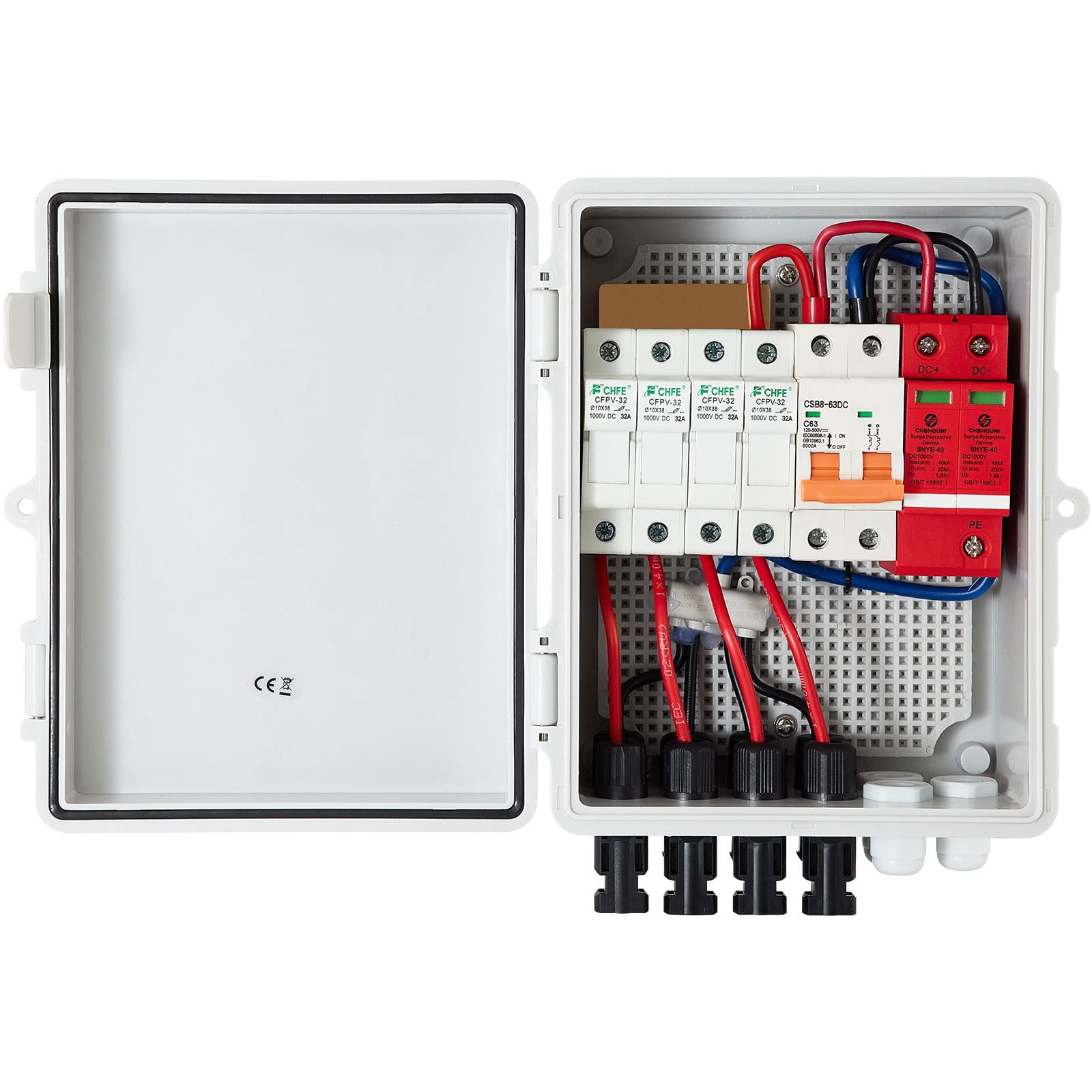 PV Combiner Box 4 String 15A DC Fuses 63A Circuit Breaker IP65 for Solar Panel System
