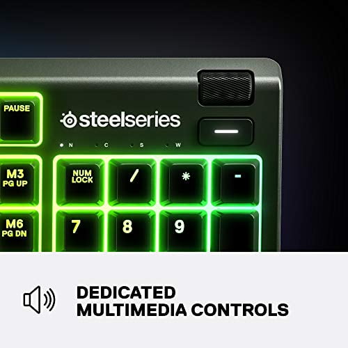 SteelSeries Apex 3 RGB Clavier Gaming – 10 Zones RGB Éclairage – IP32 Résistant à l'Eau – Premium Magnétique Repose-Poignet