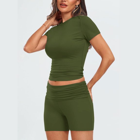 Pyhlmscde Women’s Two Piece Set Casual Summer Outfit with Matching Shorts And Top Comfy 2 Piece Clothing Set, Linen Shorts Set for Women, Linen Short Sets, Piece Sets Summer Dressy