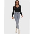 thumbnail image 3 of Womens Fall Deep V Neck Long Sleeve Shirts Modal Slim Fit Basic Tee Tops, 3 of 6
