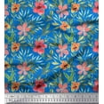 thumbnail image 1 of Soimoi Rayon Fabric Leaves & Peach Flower Floral Print Fabric by The Yard 42 Inch Wide, 1 of 3