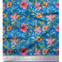 Soimoi Rayon Fabric Leaves & Peach Flower Floral Print Fabric by The Yard 42 Inch Wide