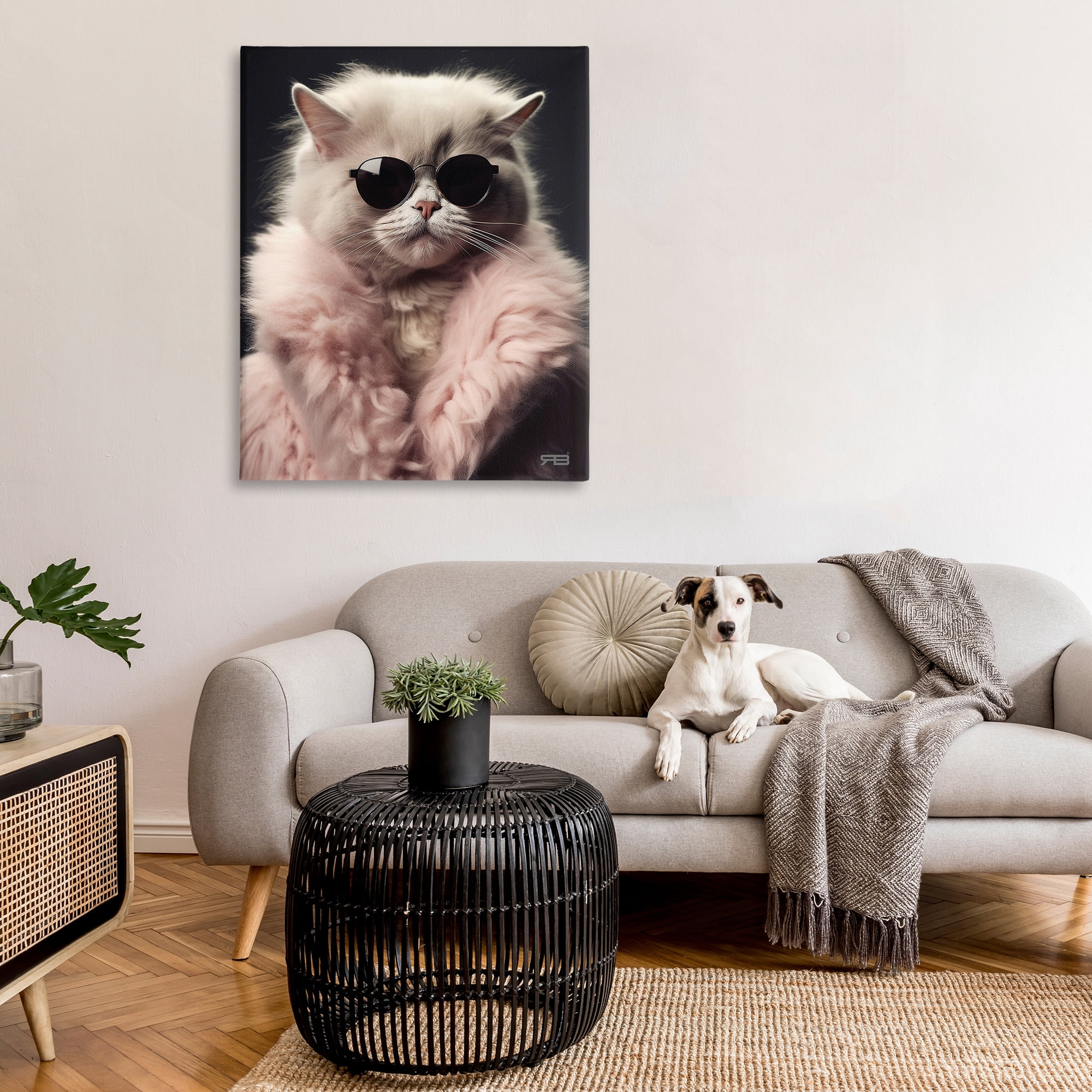 Stupell Industries Cat in Fur Jacket Animals & Insects Painting Gallery Wrapped Canvas Art Print Wall Art, 36 x 48