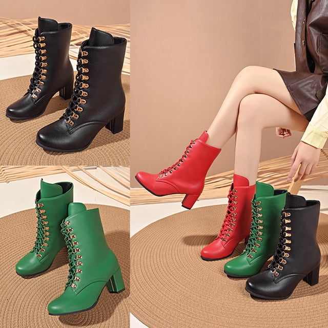 Lovzfmll Bottes Chelsea pour Femmes, Bottines de Moto Grande Taille à Talon Épais, Talon Moyen Bout Rond Bottes Militaires en Cuir Bottes Décontractées d'Automne Bottes Rouges