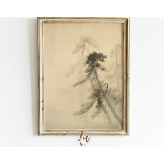 Eclectic Wall Art, Japandi Pine Tree Drawing, Vintage Tree Sketch, Japanase Wabi Sabi Wall Art Wall Art, Modern Wall Decor, 8x12 UNFRAMED