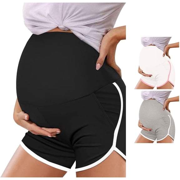 Krdevn Maternity Over the Belly Shorts with Pockets Comfortable Pregnancy Shorts for All Stages,L