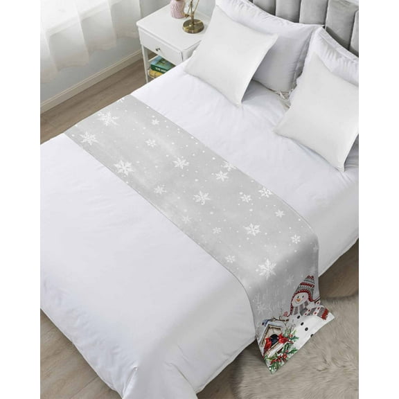 Xipuska Grey Snowman Christmas Bed Runners for Queen Size Bed, Decorative Bed Throws for Foot of Bed, Farmhouse Birds Snowflake Bed Runner Sofa Throw Bedding Scarf Protector Slipcover for Bedroom