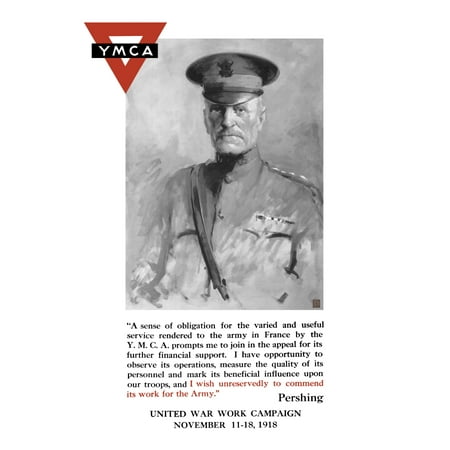 Vintage World War One poster of General John Pershing and the YMCA logo Canvas Art - John ParrotStocktrek Images (24 x 35)