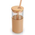 thumbnail image 1 of Tapa de bambú de la manga protectora del silicón de la paja del vaso de vidrio de 16 oz - sin Bpa, 1 of 5