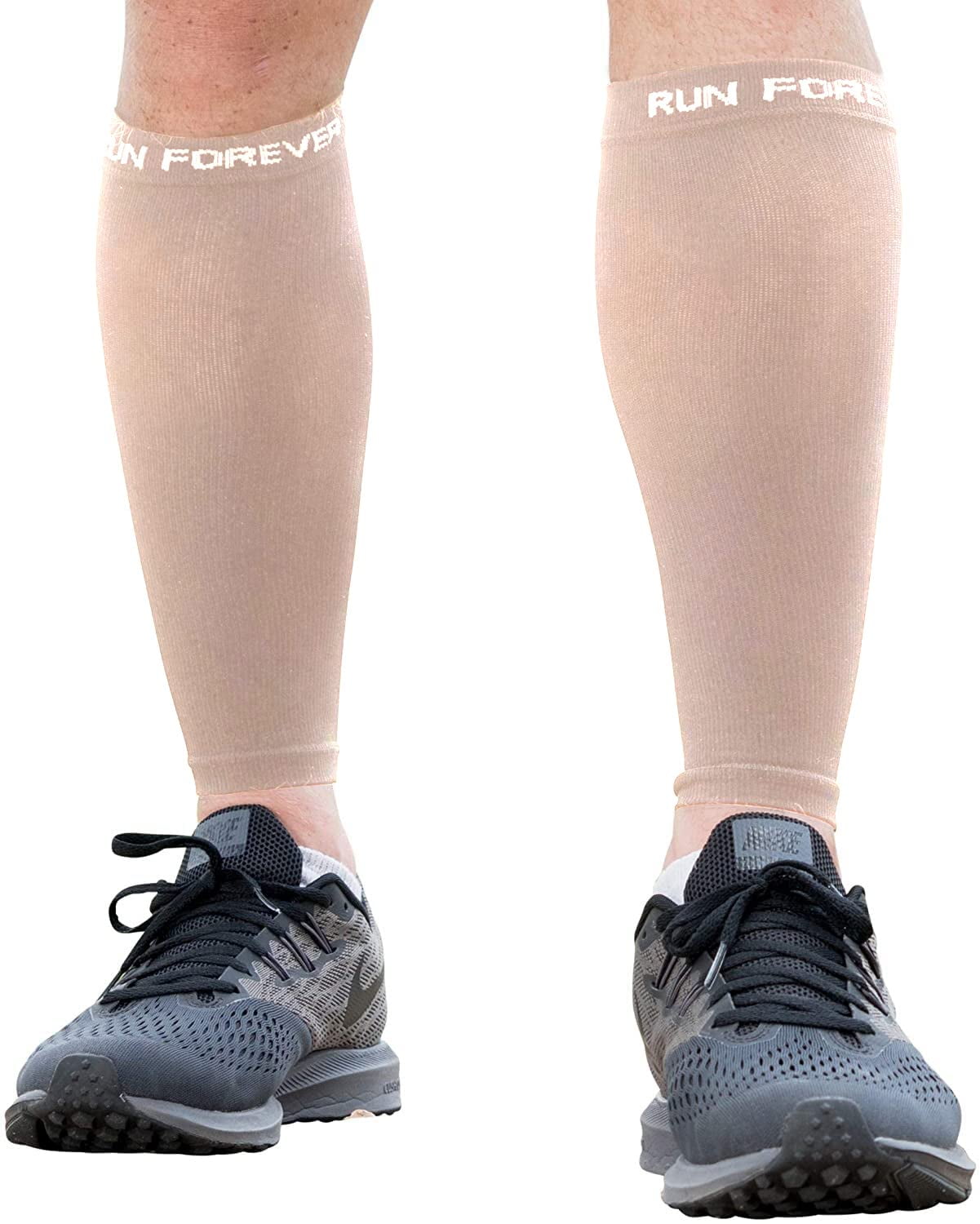 Run Forever Sports Calf Compression Sleeves, Nude, Size Large