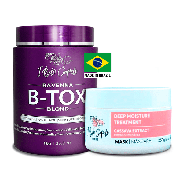 Kit I Belli Capelli Ravenna B-tox Blond 1kg/35.2 oz and Venice Mask Mandioca Hydration 250g/8.8 oz