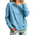 thumbnail image 4 of Women's Casual Snap Button Cardigan Jacket, Long Sleeve Crew Neck Lightweight Sweatshirt Coat with Pockets, Solid Color Fall Outerwear, 4 of 7