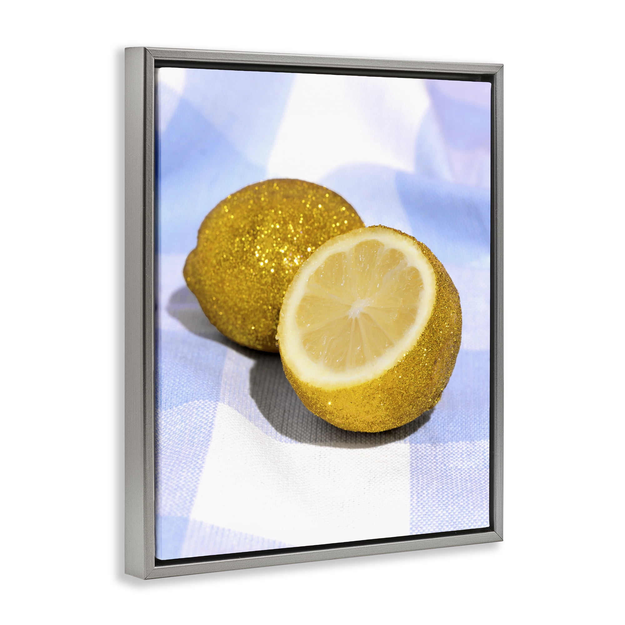 Stupell Industries Glimmer Lemon on Blue Gray Framed Floater Canvas Wall Art, design by LISH Creative