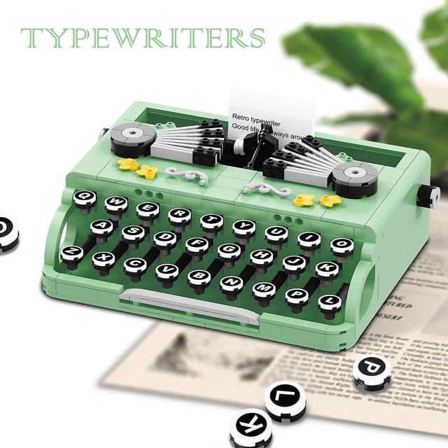 Bloques de construcción retro Máquina de escribir Simulación Mini modelo Asamblea Impresora Ladrillos Juguetes Diy Set Regalos para niños, 11 Feliz Sencillez