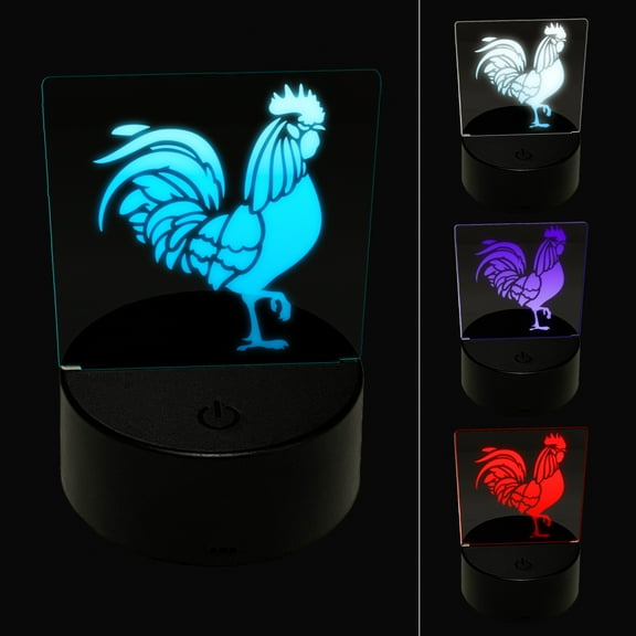 Rooster Strutting Farm Animal Chicken LED Night Light Sign 3D Illusion Desk Nightstand Lamp