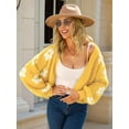 thumbnail image 6 of Women'S Cute Daisy Cropped Knitted Cardigand Open Front Long Sleeve Loose Sweater Jackets Outwear Yellow L, 6 of 7