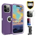 thumbnail image 1 of Xhy iPhone 13 Pro Case + Screen Protectors + Belt Clip Holster + Camera Lens Protector, Heavy Duty Hard Shockproof Armor Protector Case (Purple+White), 1 of 7