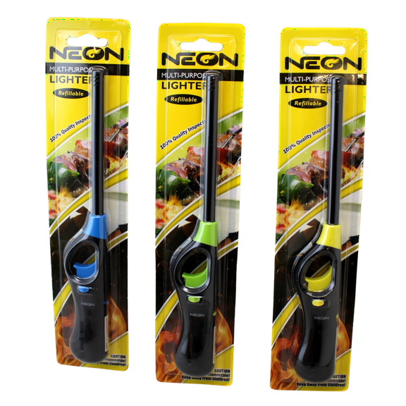 3-Pack Multi-Purpose Refillable BBQ Lighters - Adjustable Flame, Safety Lock, Assorted Colors