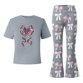 thumbnail image 4 of Bjutir Kids Girls Outfit Set Bowtie Print Short Sleeve Crew Neck T Shirt With Pants Outfit Summer Smooth Toddler Girls Set Size 11-12 Years Grey, 4 of 5