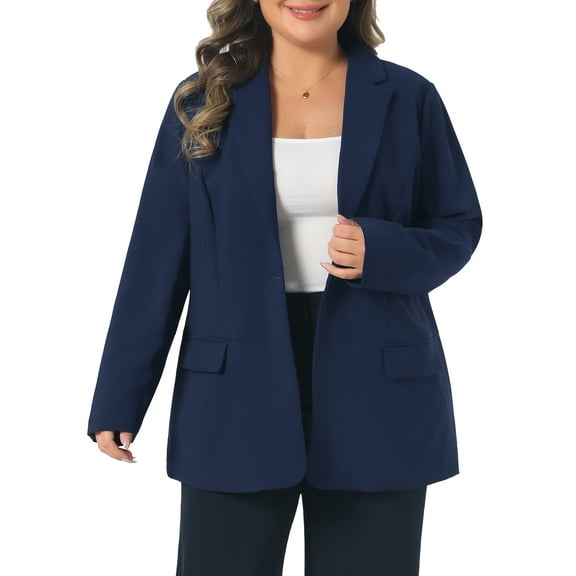 Agnes Orinda Women's Plus Size Blazer Lapel Long Sleeves Button Down Business Casual Suit Jacket with Pockets 1X Navy Blue
