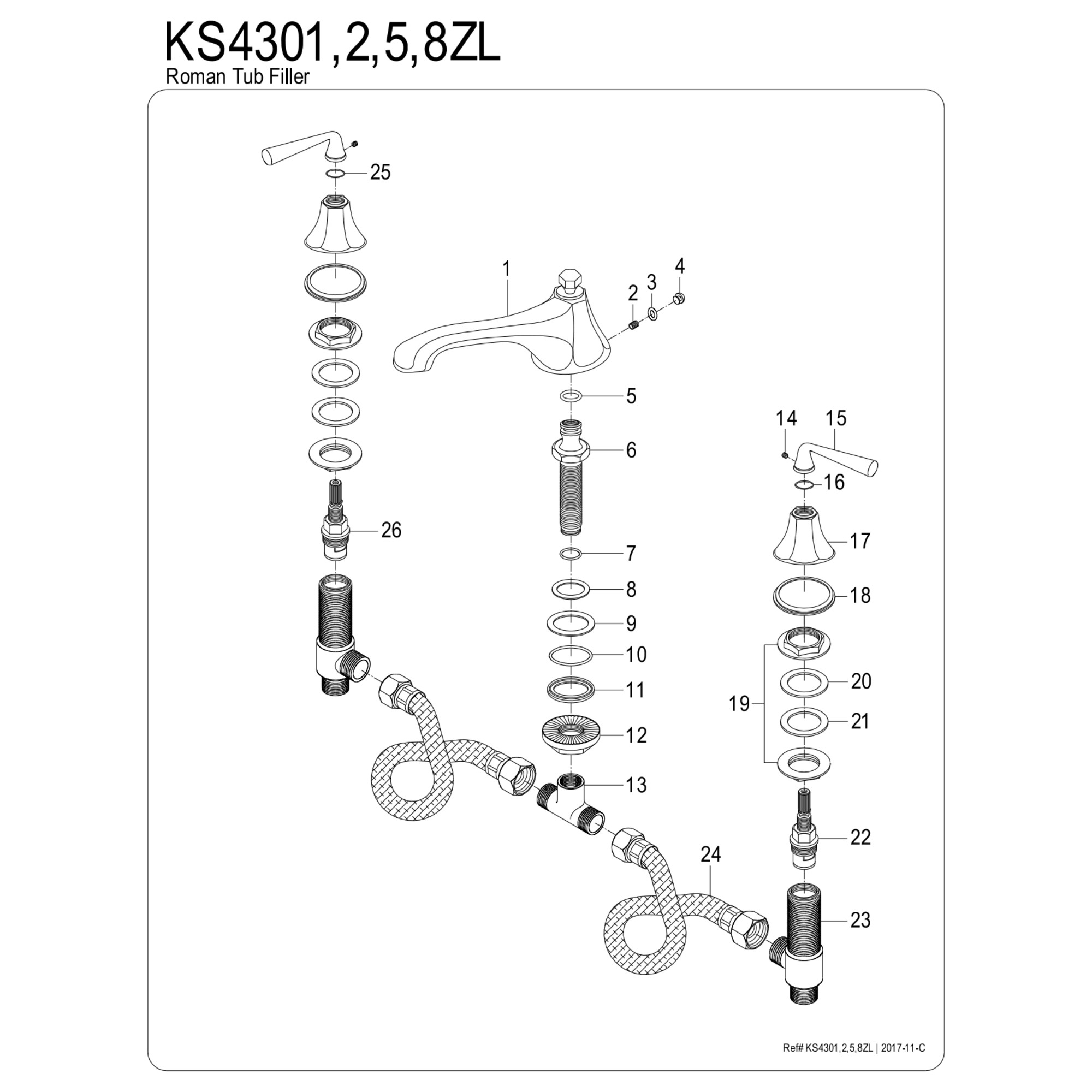 Kingston Brass KS4305ZL Silver Sage Two-Handle Deck Mount Roman Tub Faucet, Oil Rubbed Bronze
